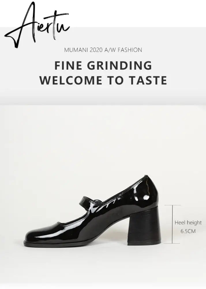 Aiertu Woman‘s New Mary Janes Shoes Genuine Leather Shallow Square heel Pumps Buckle Strap Round Toe Lady Footwear Aiertu