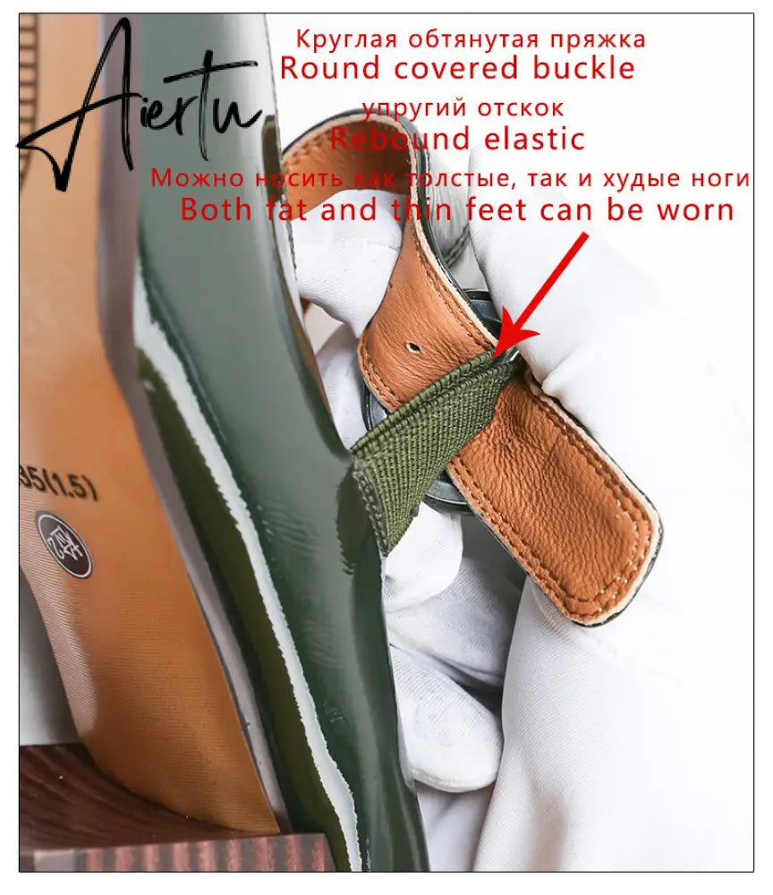 Aiertu Woman‘s New Mary Janes Shoes Genuine Leather Shallow Square heel Pumps Buckle Strap Round Toe Lady Footwear Aiertu