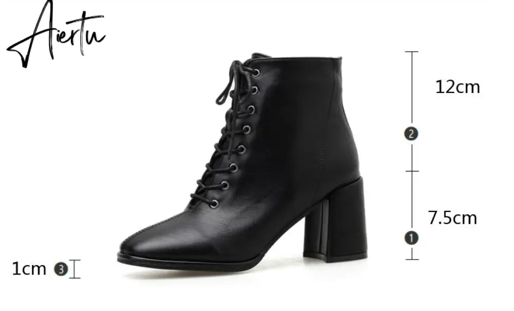 Aiertu  women Ankle boots PU Leather 35-39 feet length boots for women Round Toe Chelsea boots high heel boots AB784 Aiertu