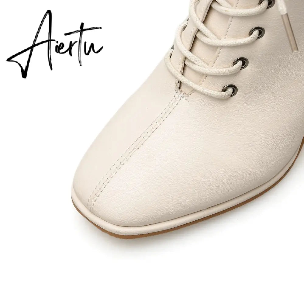 Aiertu  women Ankle boots PU Leather 35-39 feet length boots for women Round Toe Chelsea boots high heel boots AB784 Aiertu