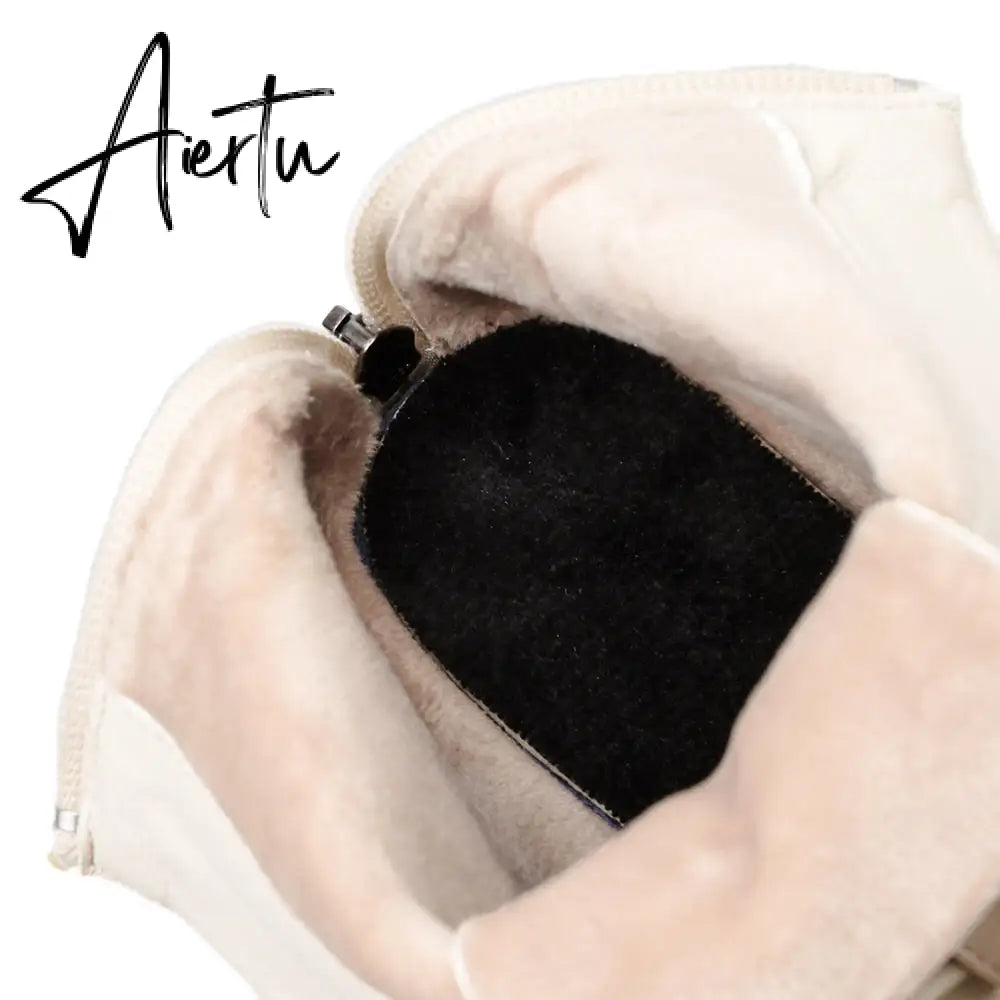 Aiertu  women Ankle boots PU Leather 35-39 feet length boots for women Round Toe Chelsea boots high heel boots AB784 Aiertu