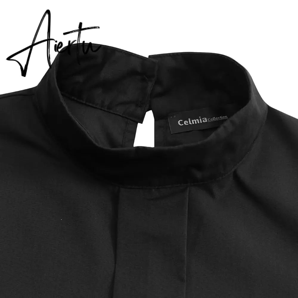 Aiertu Women Big Lantern Sleeve White Shirt Elegant Streetwear Party Blouse Fashion Stand Collar Casual Loose Blusas Tops Aiertu