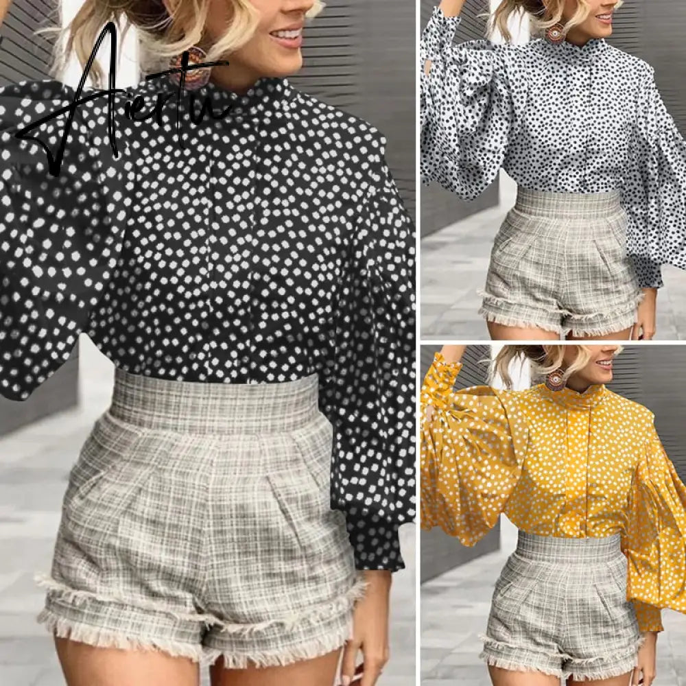 Aiertu Women Big Lantern Sleeve White Shirt Elegant Streetwear Party Blouse Fashion Stand Collar Casual Loose Blusas Tops Aiertu