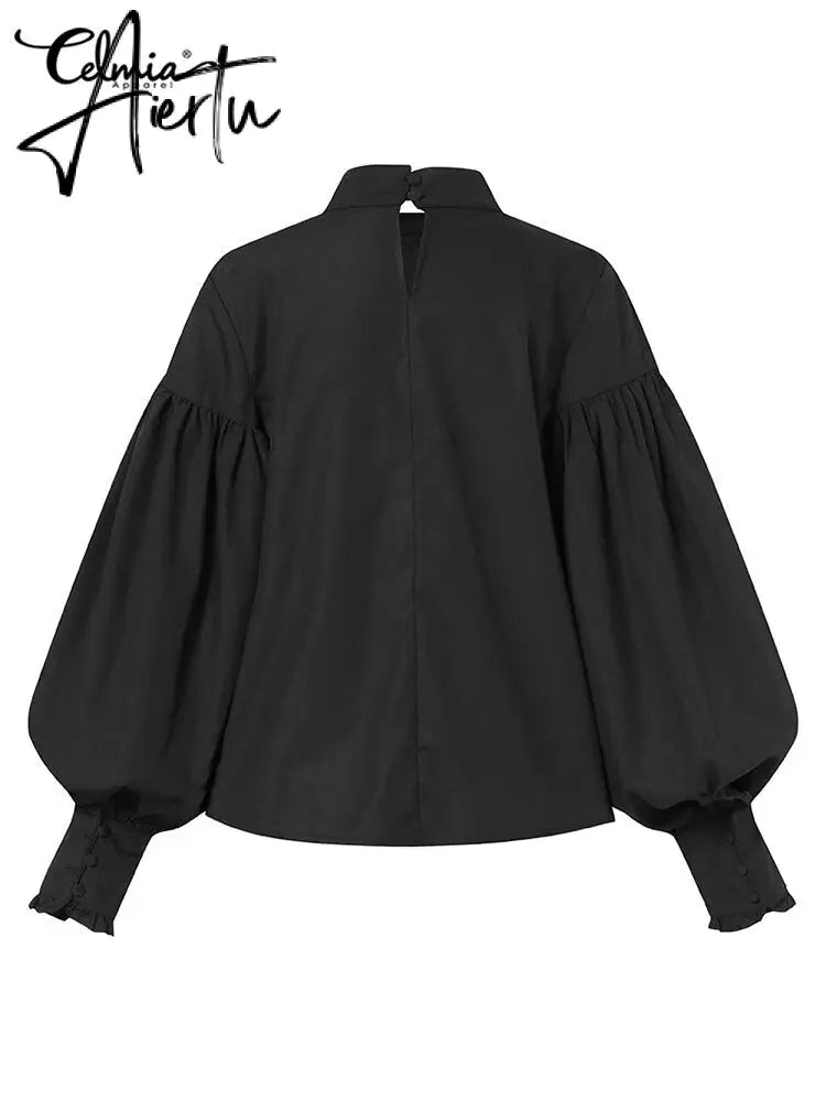 Aiertu Women Big Lantern Sleeve White Shirt Elegant Streetwear Party Blouse Fashion Stand Collar Casual Loose Blusas Tops Aiertu