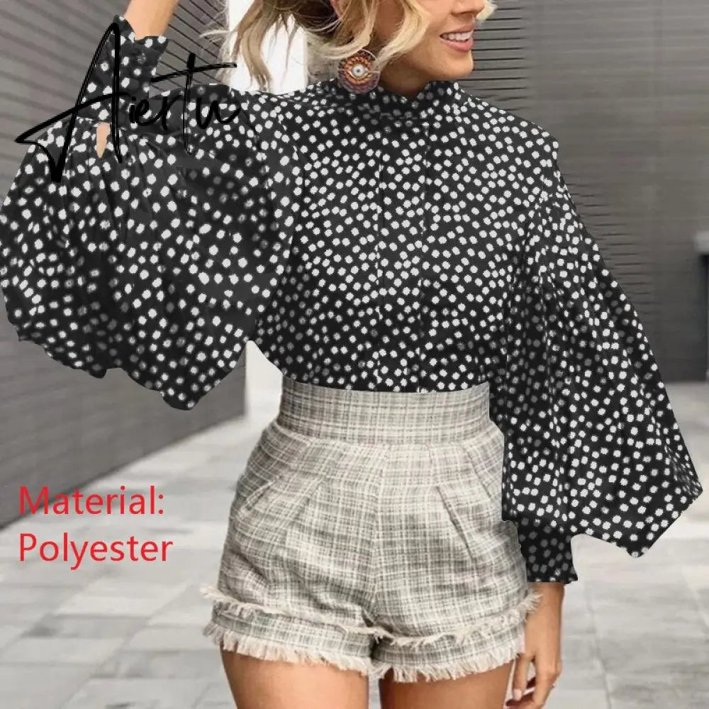 Aiertu Women Big Lantern Sleeve White Shirt Elegant Streetwear Party Blouse Fashion Stand Collar Casual Loose Blusas Tops Aiertu
