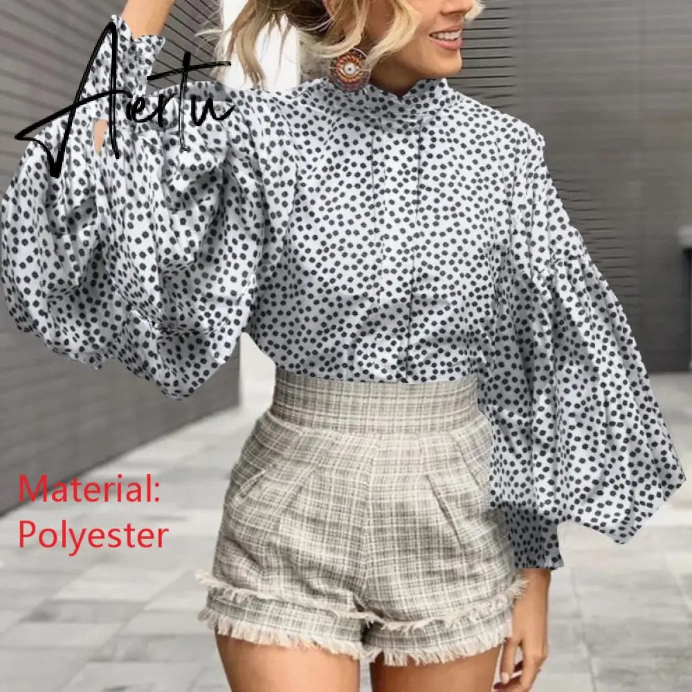 Aiertu Women Big Lantern Sleeve White Shirt Elegant Streetwear Party Blouse Fashion Stand Collar Casual Loose Blusas Tops Aiertu