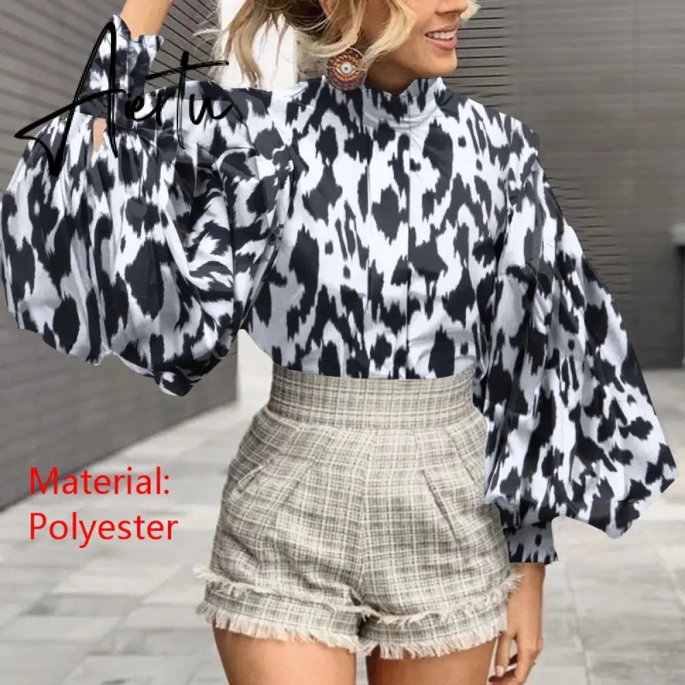 Aiertu Women Big Lantern Sleeve White Shirt Elegant Streetwear Party Blouse Fashion Stand Collar Casual Loose Blusas Tops Aiertu