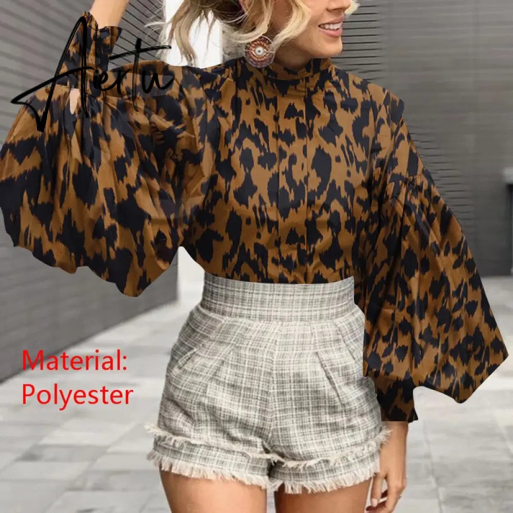 Aiertu Women Big Lantern Sleeve White Shirt Elegant Streetwear Party Blouse Fashion Stand Collar Casual Loose Blusas Tops Aiertu