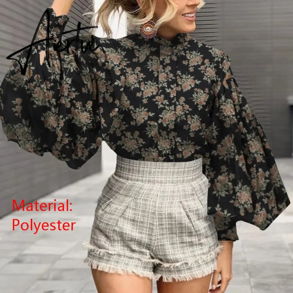 Aiertu Women Big Lantern Sleeve White Shirt Elegant Streetwear Party Blouse Fashion Stand Collar Casual Loose Blusas Tops Aiertu