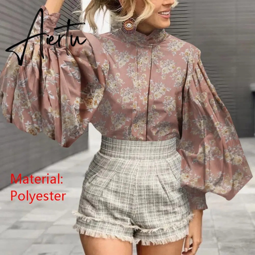 Aiertu Women Big Lantern Sleeve White Shirt Elegant Streetwear Party Blouse Fashion Stand Collar Casual Loose Blusas Tops Aiertu