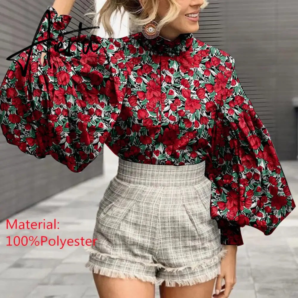 Aiertu Women Big Lantern Sleeve White Shirt Elegant Streetwear Party Blouse Fashion Stand Collar Casual Loose Blusas Tops Aiertu