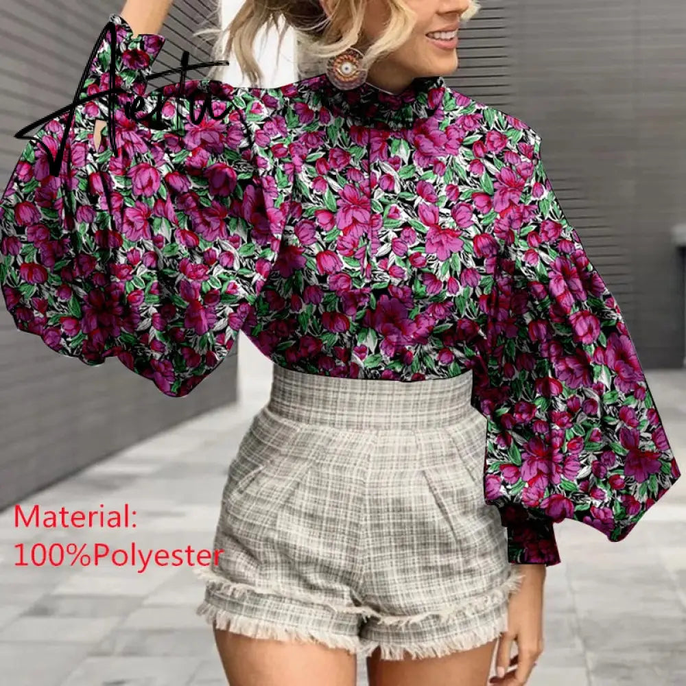 Aiertu Women Big Lantern Sleeve White Shirt Elegant Streetwear Party Blouse Fashion Stand Collar Casual Loose Blusas Tops Aiertu