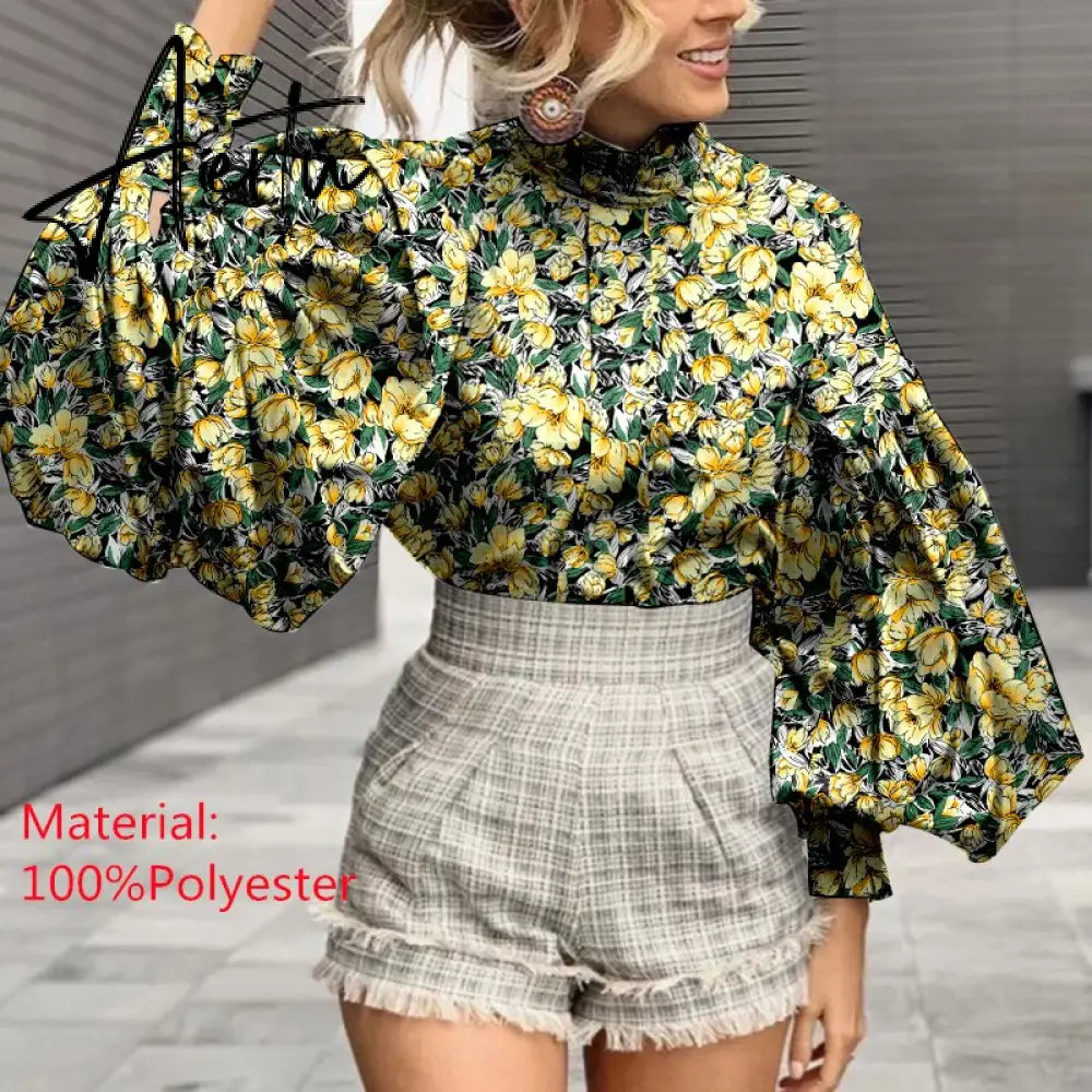 Aiertu Women Big Lantern Sleeve White Shirt Elegant Streetwear Party Blouse Fashion Stand Collar Casual Loose Blusas Tops Aiertu
