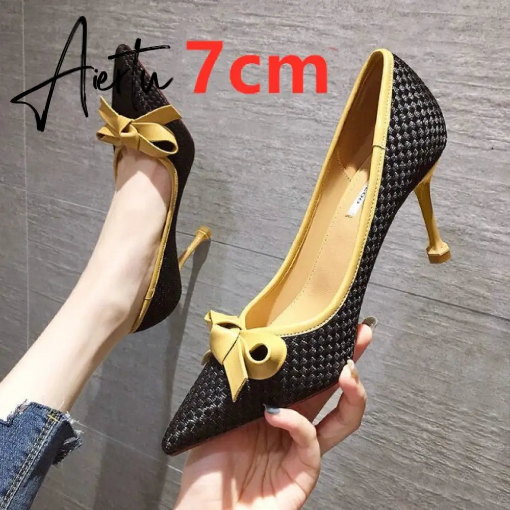 Aiertu Women Cute Blue Comfortable Office High Heel Shoes Lady fashion Sweet Spring Slip On High Heel Pumps Mujer Tacones Altos E273 Aiertu