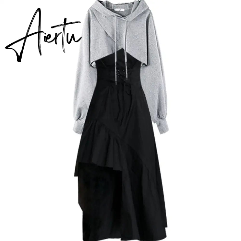 Aiertu Women Dress Suit Autumn New Temperament Dress Design Sense Niche Strap Skirt Two-piece Sets Elegant Sweet Girl Streetwear Aiertu
