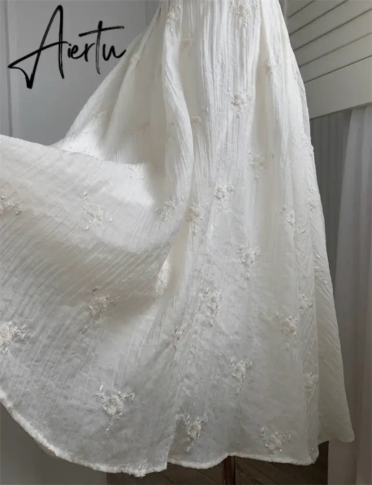 Aiertu Women Elegant Evening Party Midi Dress Summer 2024 New Fashion Princess Embroider Vestidos Female Korean Design Slim Clothes Aiertu