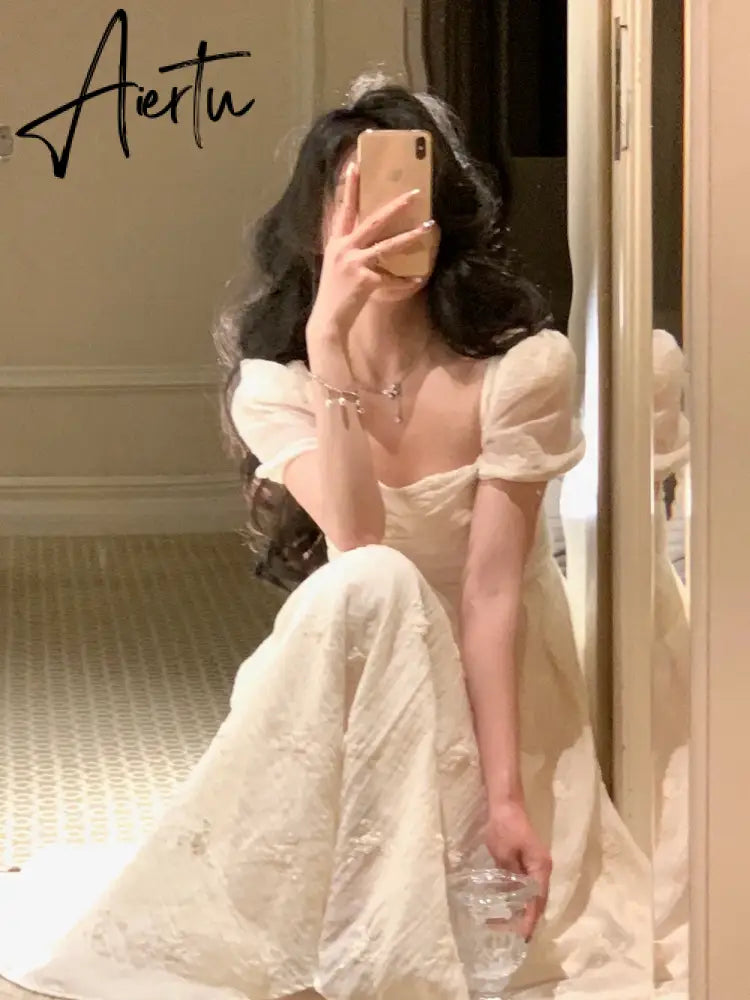 Aiertu Women Elegant Evening Party Midi Dress Summer 2024 New Fashion Princess Embroider Vestidos Female Korean Design Slim Clothes Aiertu