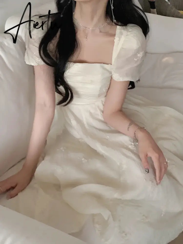 Aiertu Women Elegant Evening Party Midi Dress Summer 2024 New Fashion Princess Embroider Vestidos Female Korean Design Slim Clothes Aiertu
