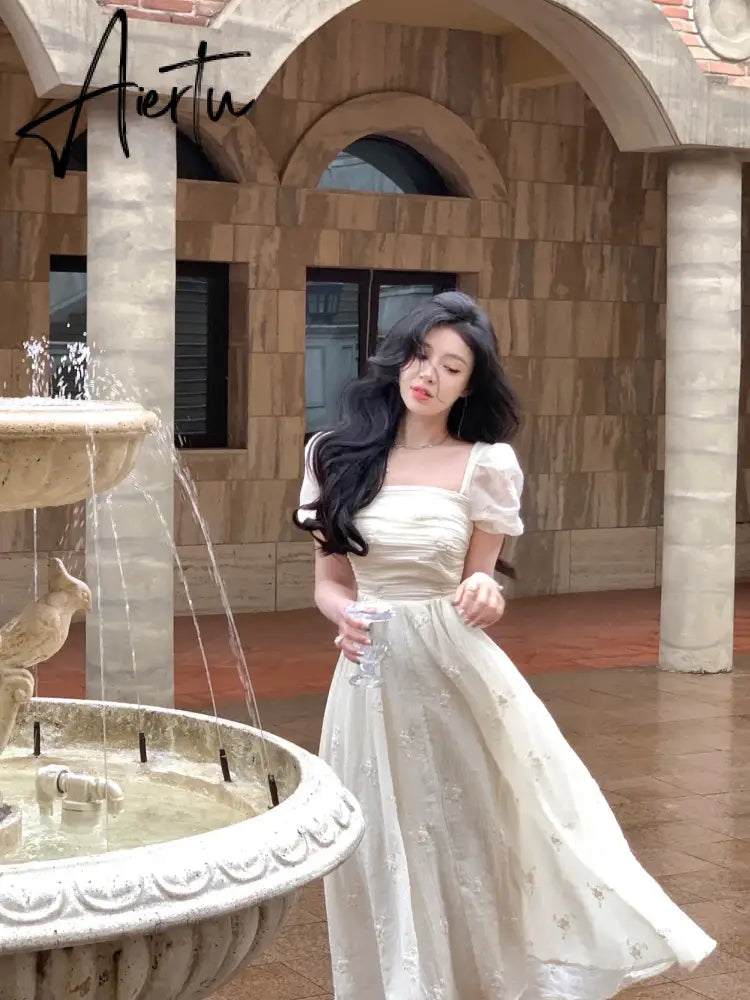 Aiertu Women Elegant Evening Party Midi Dress Summer 2024 New Fashion Princess Embroider Vestidos Female Korean Design Slim Clothes Aiertu