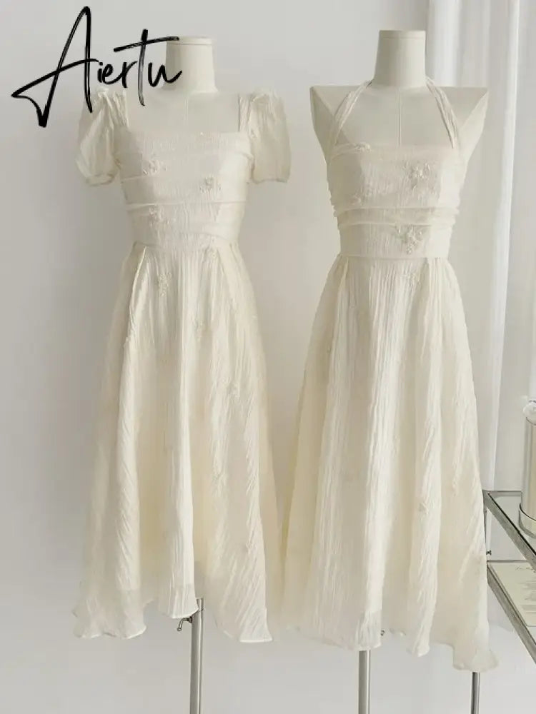 Aiertu Women Elegant Evening Party Midi Dress Summer 2024 New Fashion Princess Embroider Vestidos Female Korean Design Slim Clothes Aiertu