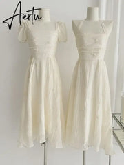 Aiertu Women Elegant Evening Party Midi Dress Summer 2024 New Fashion Princess Embroider Vestidos Female Korean Design Slim Clothes Aiertu