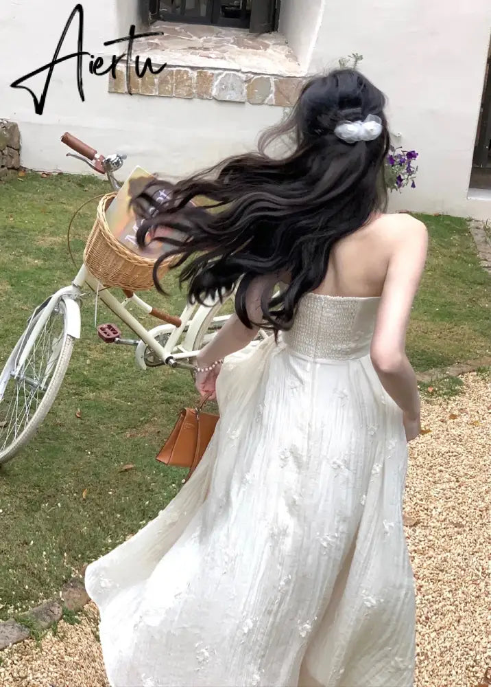 Aiertu Women Elegant Evening Party Midi Dress Summer 2024 New Fashion Princess Embroider Vestidos Female Korean Design Slim Clothes Aiertu