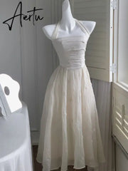 Aiertu Women Elegant Evening Party Midi Dress Summer 2024 New Fashion Princess Embroider Vestidos Female Korean Design Slim Clothes Aiertu