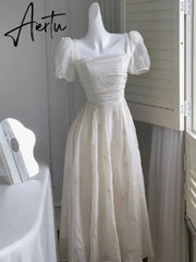 Aiertu Women Elegant Evening Party Midi Dress Summer 2024 New Fashion Princess Embroider Vestidos Female Korean Design Slim Clothes Aiertu