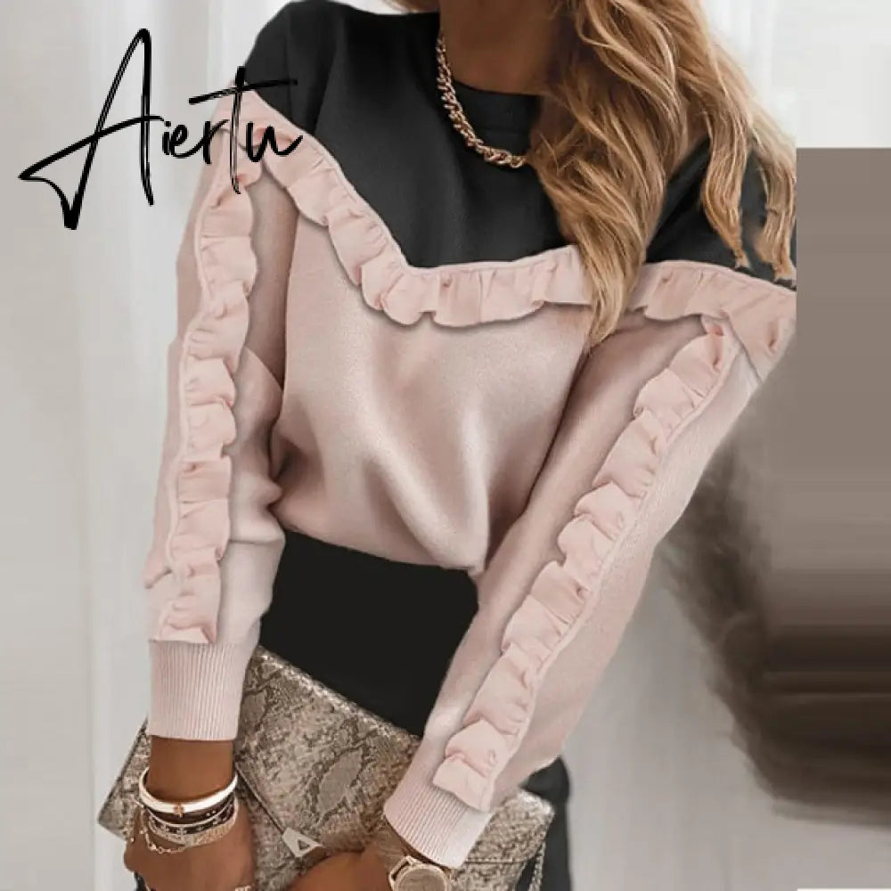 Aiertu Women Elegant Lace Patchwork Hollow Out Long Sleeve Blouses Shirts Fashion O-Neck Bow Solid Tops Ladies Casual Streetwear Blusa Aiertu