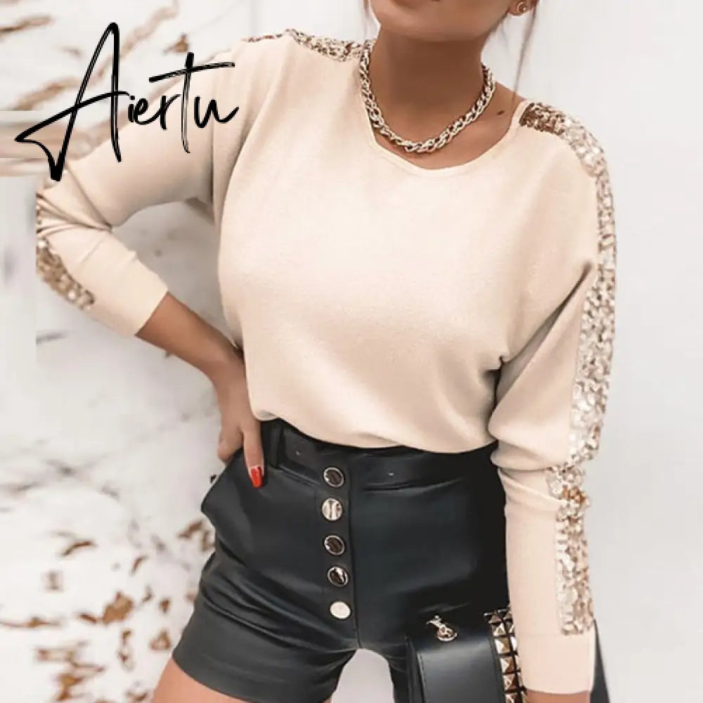 Aiertu Women Elegant Lace Patchwork Hollow Out Long Sleeve Blouses Shirts Fashion O-Neck Bow Solid Tops Ladies Casual Streetwear Blusa Aiertu