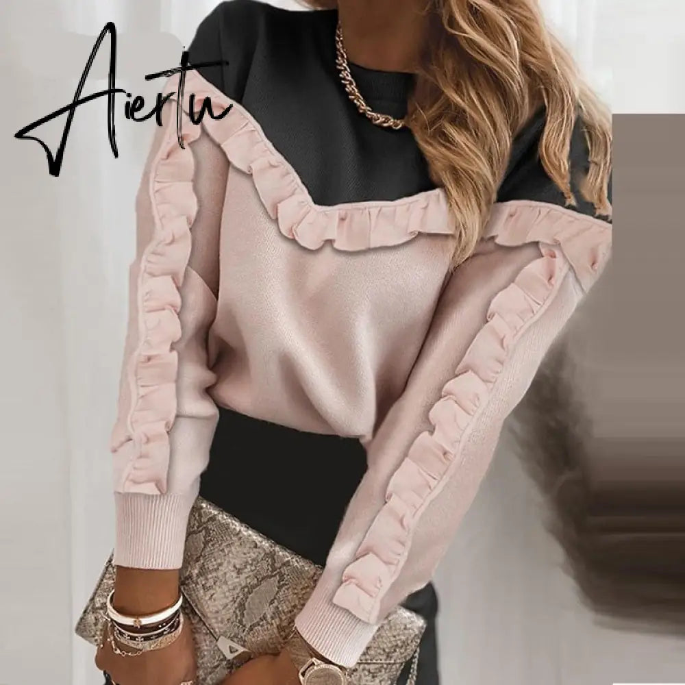 Aiertu Women Elegant Lace Patchwork Hollow Out Long Sleeve Blouses Shirts Fashion O-Neck Bow Solid Tops Ladies Casual Streetwear Blusa Aiertu