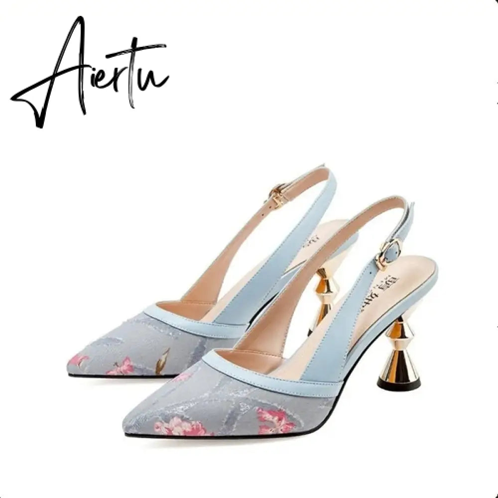 Aiertu  Women Fashion Color Block Embroidered Pumps Ladies Designer Brand Sandals  Pointed Toe High Heels Shoes Aiertu