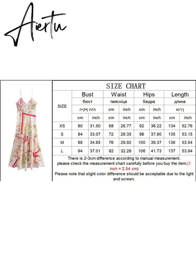 Aiertu Women Fashion Printed Vacation Maxi Dress 2024 Summer Sexy Slim Long Dress Backless Lace-up Sling Boho Dresses Aiertu