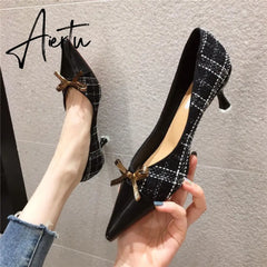 Aiertu Women Fashion Purple High Quality Pu Leather Office High Heel Shoes Lady Cute Golden High Heel Pumps Mujer Tacones Altos G5371 Aiertu