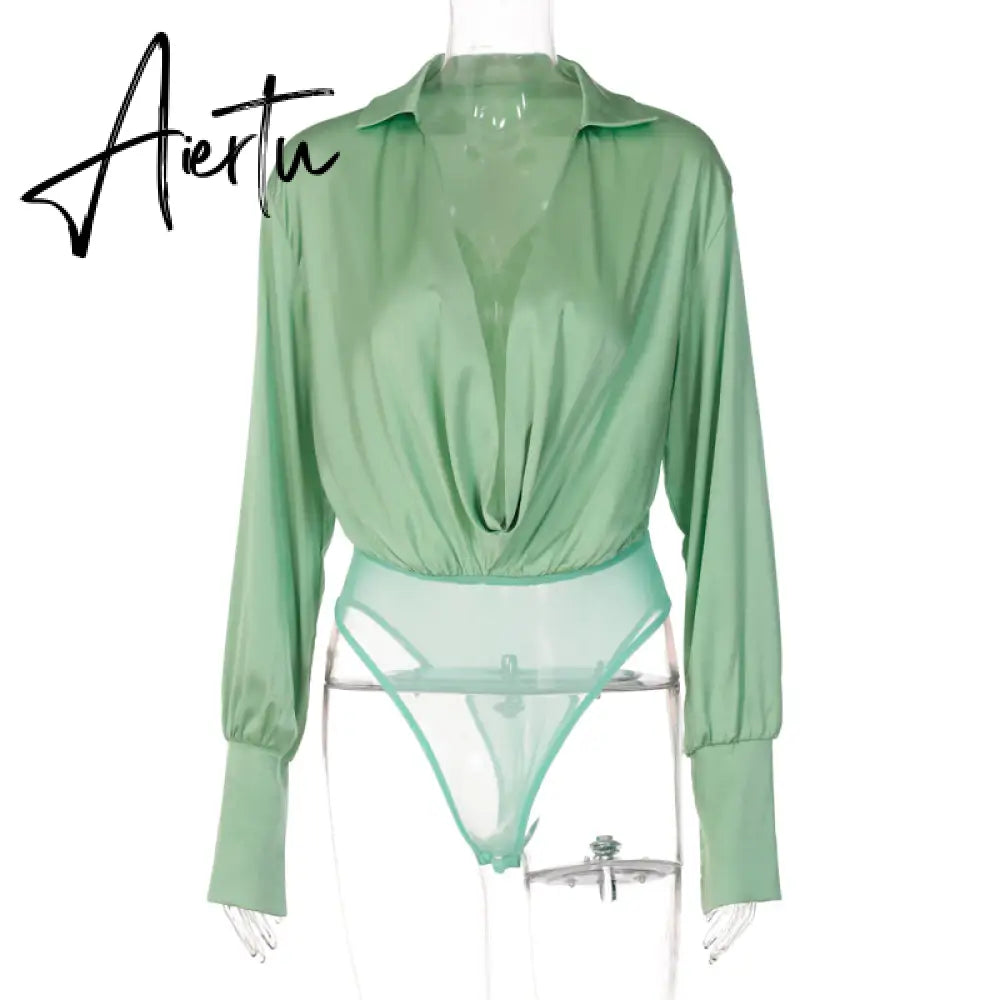 Aiertu Women Fashion Revealing Bodycon Slim Solid Swing Collar Long Sleeves Mini Dress Fall Clothing Sexy Streetwear Aiertu