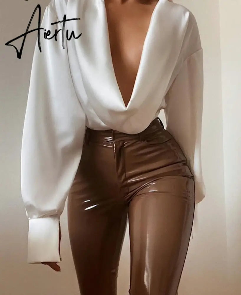 Aiertu Women Fashion Revealing Bodycon Slim Solid Swing Collar Long Sleeves Mini Dress Fall Clothing Sexy Streetwear Aiertu