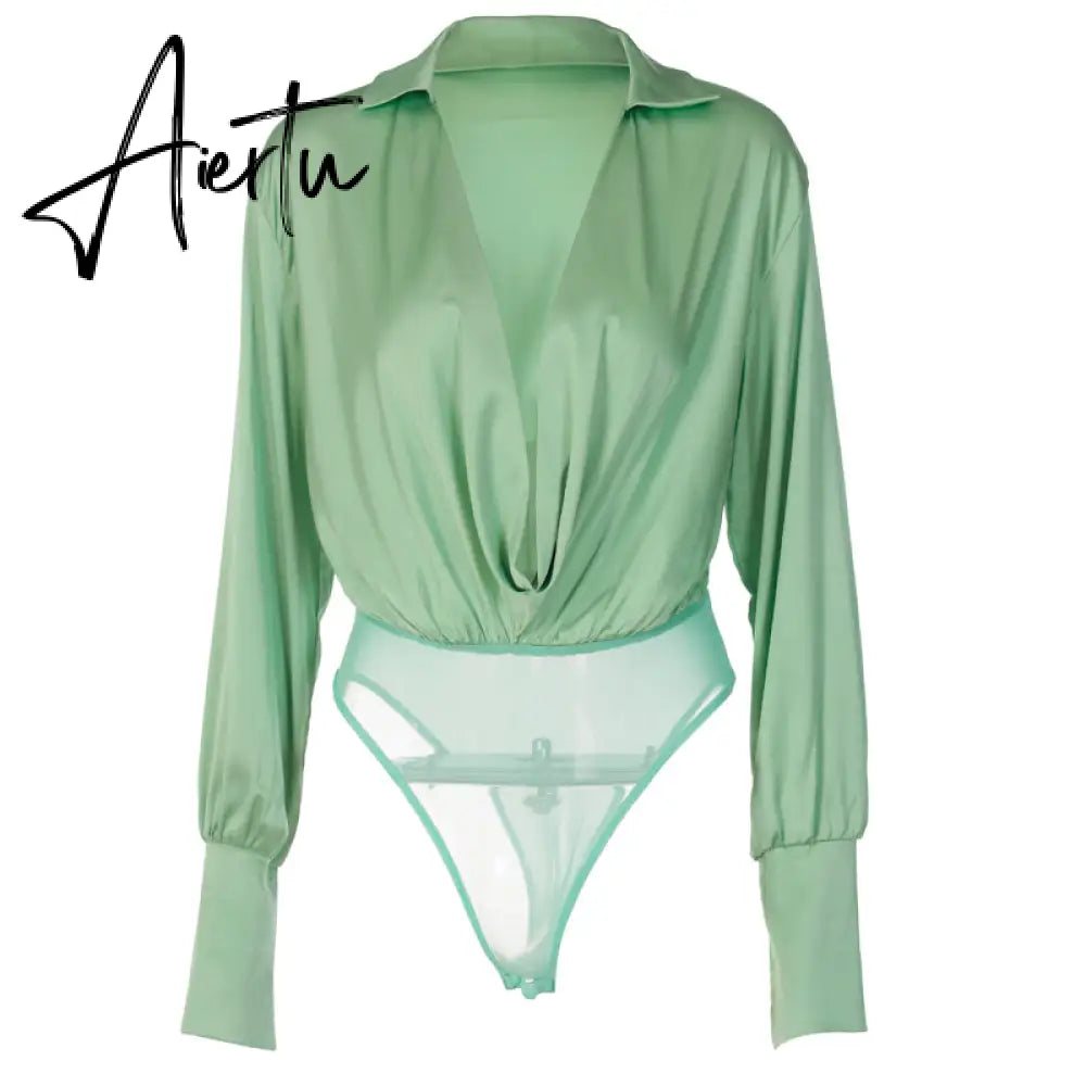 Aiertu Women Fashion Revealing Bodycon Slim Solid Swing Collar Long Sleeves Mini Dress Fall Clothing Sexy Streetwear Aiertu