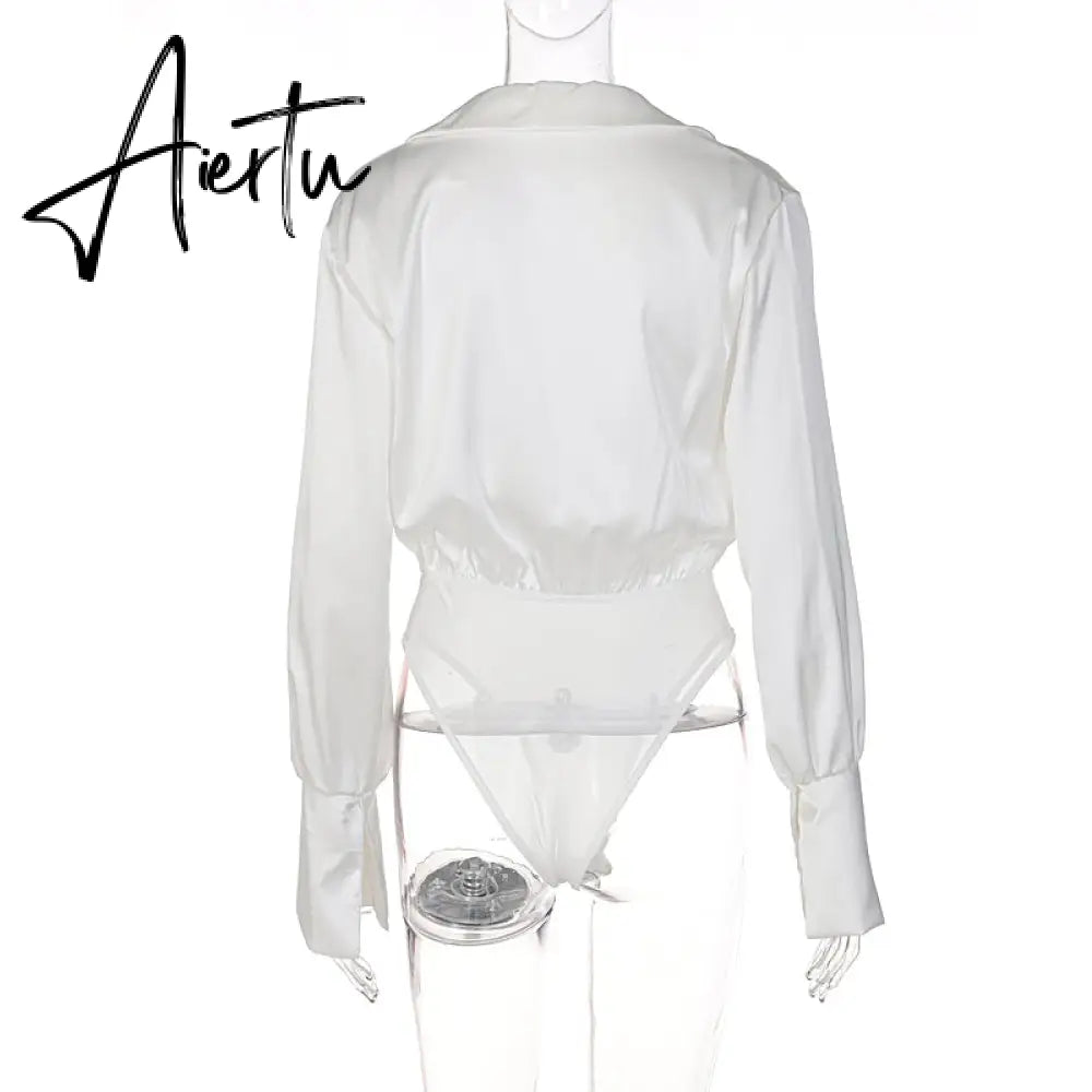 Aiertu Women Fashion Revealing Bodycon Slim Solid Swing Collar Long Sleeves Mini Dress Fall Clothing Sexy Streetwear Aiertu