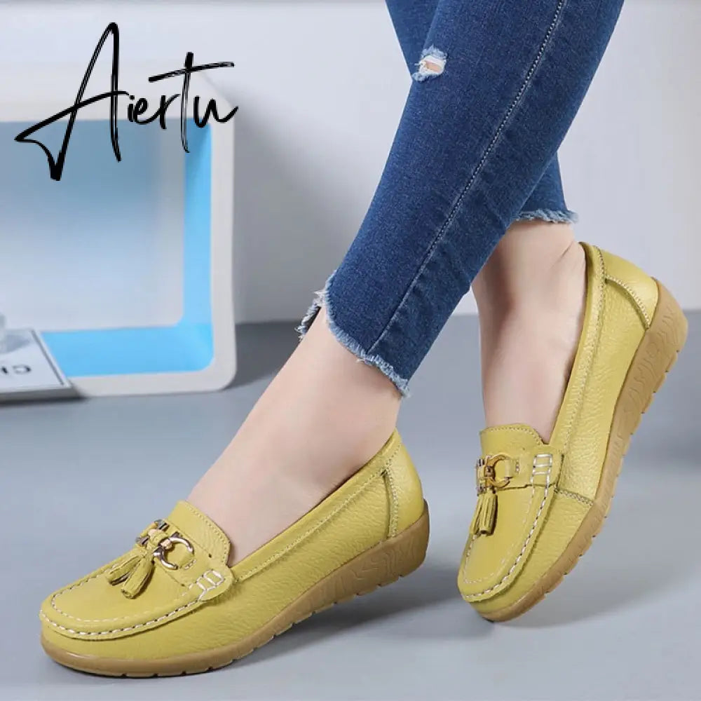 Aiertu Women Flats Ballet Shoes Cut Out Leather Breathable Moccasins Women Boat Shoes Ballerina Ladies Casual Shoes Aiertu