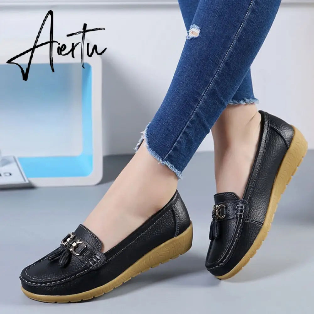 Aiertu Women Flats Ballet Shoes Cut Out Leather Breathable Moccasins Women Boat Shoes Ballerina Ladies Casual Shoes Aiertu