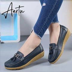 Aiertu Women Flats Ballet Shoes Cut Out Leather Breathable Moccasins Women Boat Shoes Ballerina Ladies Casual Shoes Aiertu