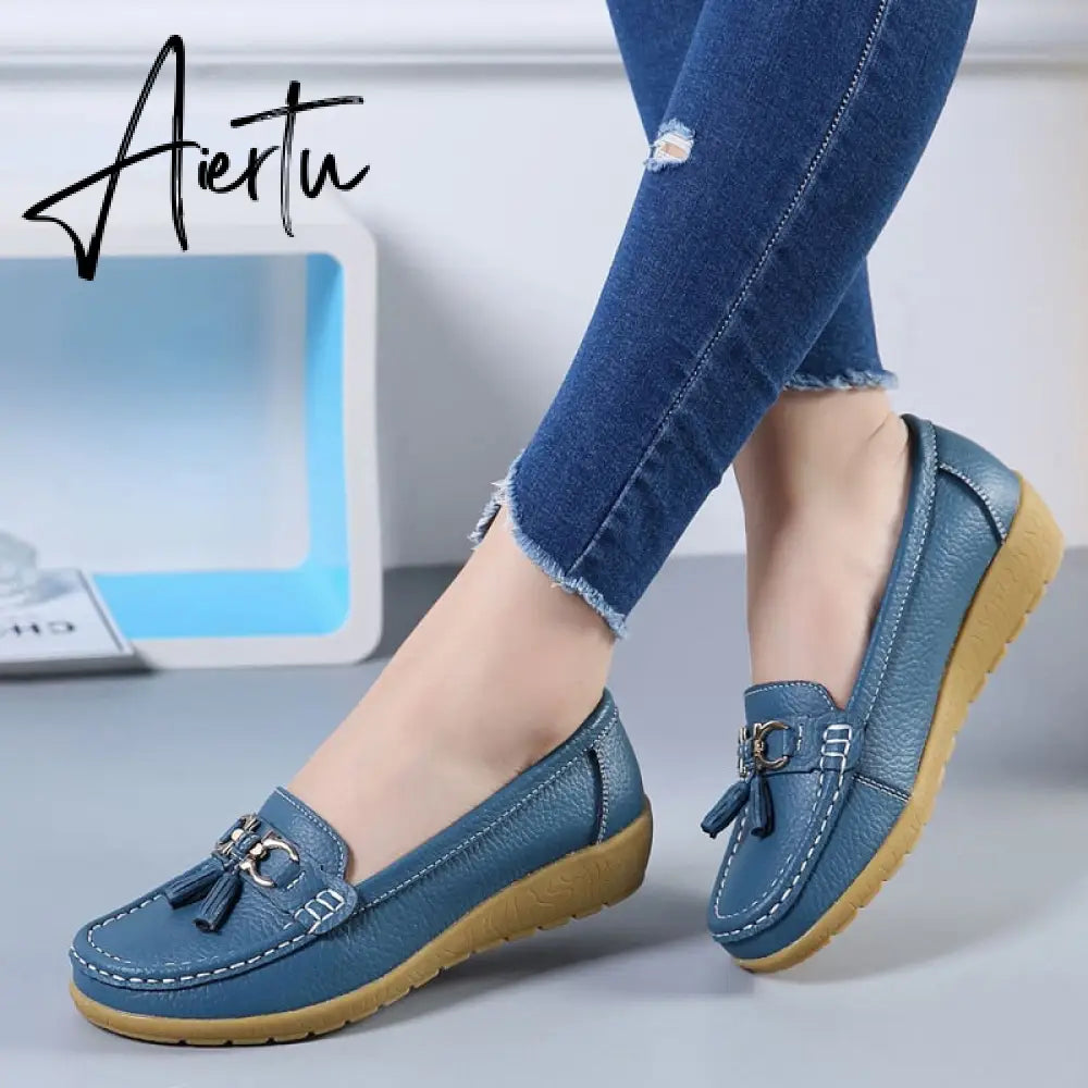 Aiertu Women Flats Ballet Shoes Cut Out Leather Breathable Moccasins Women Boat Shoes Ballerina Ladies Casual Shoes Aiertu