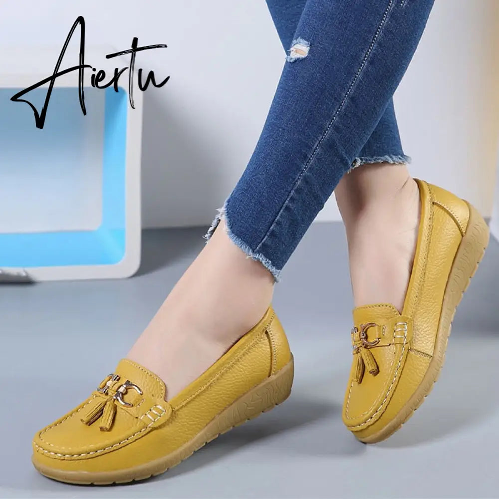 Aiertu Women Flats Ballet Shoes Cut Out Leather Breathable Moccasins Women Boat Shoes Ballerina Ladies Casual Shoes Aiertu