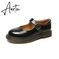 Aiertu Women Flats British Style Oxford Shoes Women Autumn Soft Leather Casual Maid Shoes Retro Buckle Flats Dress Shoes for Women Aiertu