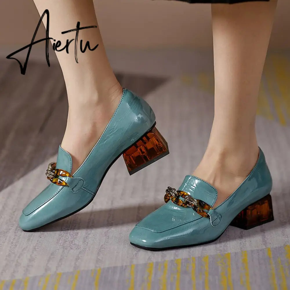 Aiertu  Women  High Heels Shoes Genuine Leather Round Toe Shoes for Women Genuine Leather Newest Party Basic Shoes Woman Aiertu