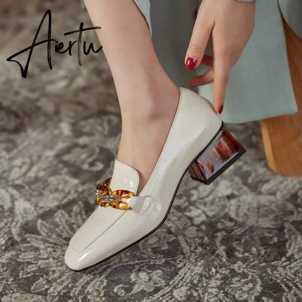 Aiertu  Women  High Heels Shoes Genuine Leather Round Toe Shoes for Women Genuine Leather Newest Party Basic Shoes Woman Aiertu