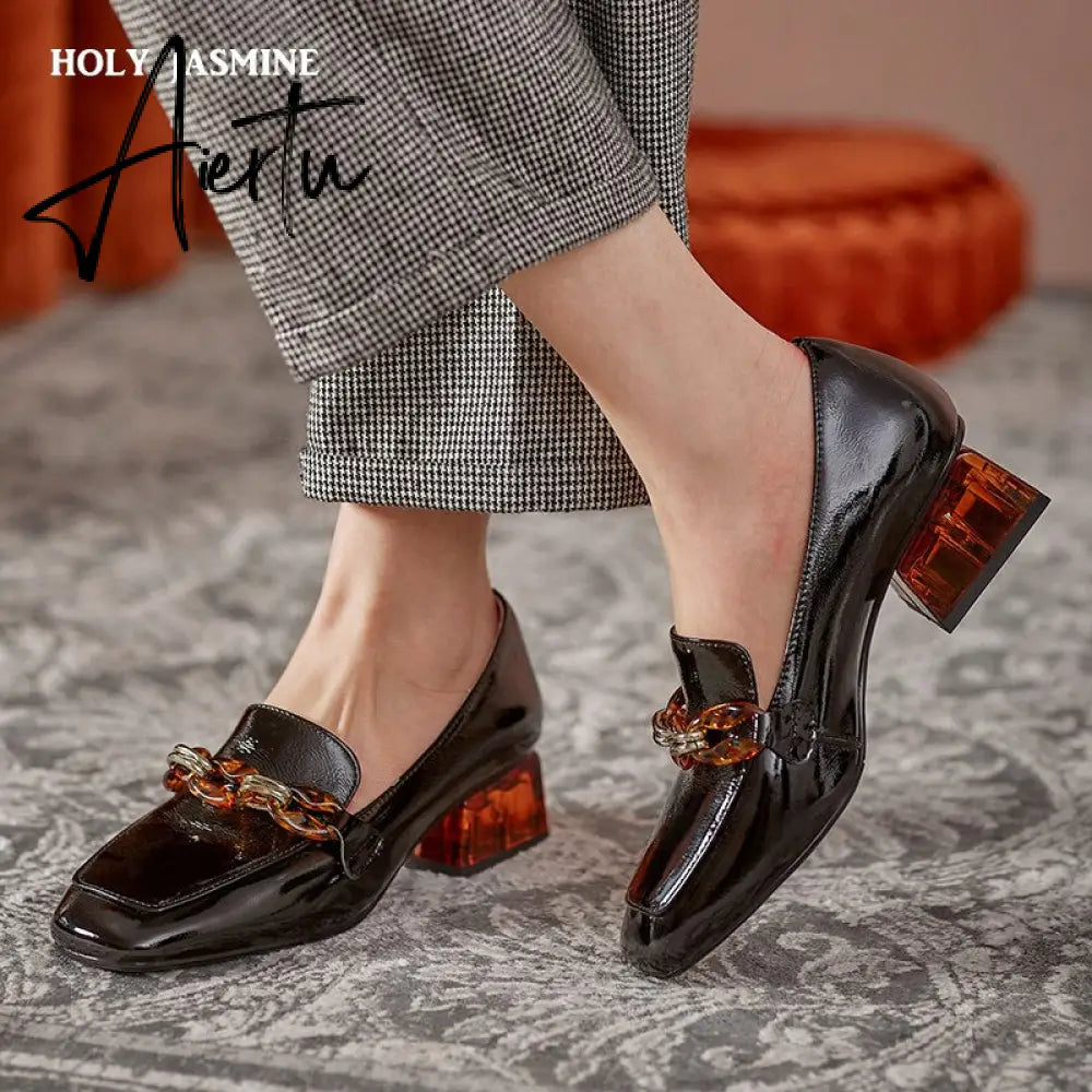 Aiertu  Women  High Heels Shoes Genuine Leather Round Toe Shoes for Women Genuine Leather Newest Party Basic Shoes Woman Aiertu