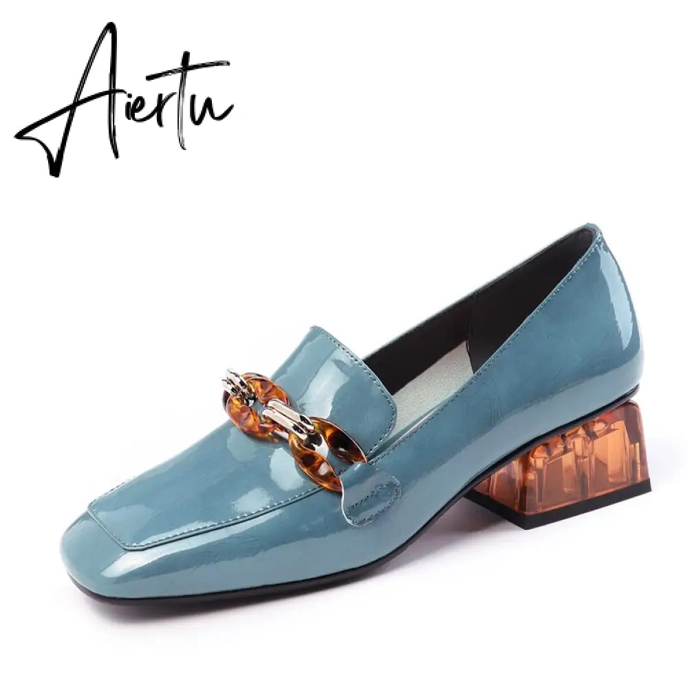 Aiertu  Women  High Heels Shoes Genuine Leather Round Toe Shoes for Women Genuine Leather Newest Party Basic Shoes Woman Aiertu