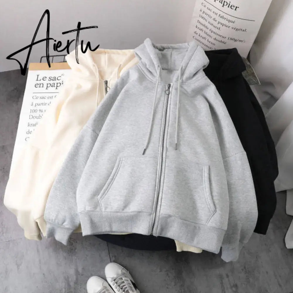 Aiertu Women Jacket Blouses Sweatshirts Casual Couple Tops Thicken Gray Hoodie Long Sleeve Loose Simple Coat Veste Femme Bomber Jacket Aiertu