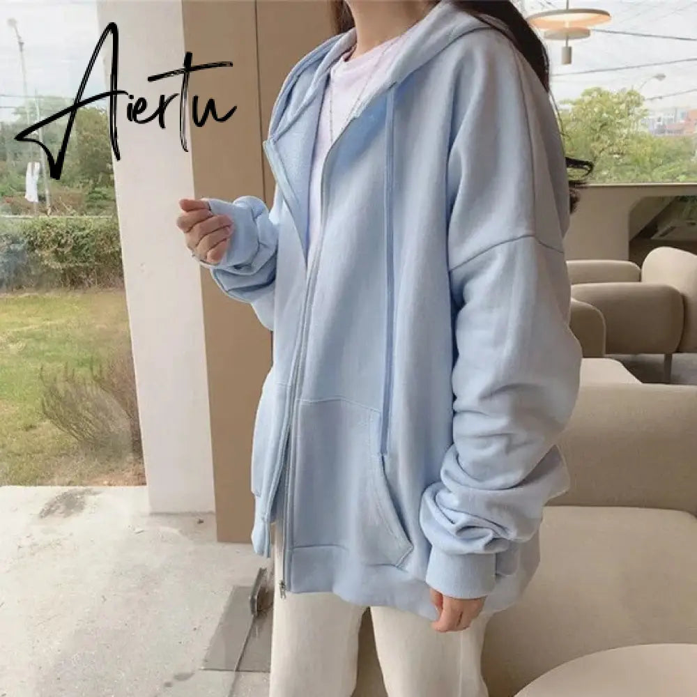 Aiertu Women Jacket Blouses Sweatshirts Casual Couple Tops Thicken Gray Hoodie Long Sleeve Loose Simple Coat Veste Femme Bomber Jacket Aiertu